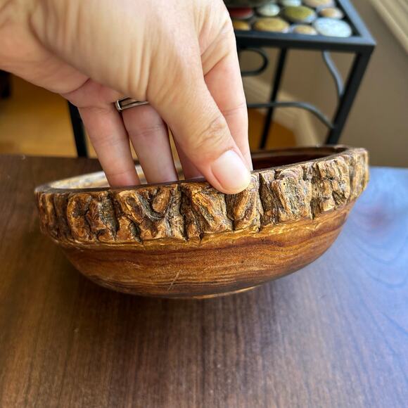 Vintage MCM Modern Wood Tree Bark Bowl Live Edge - Picture 2 of 10